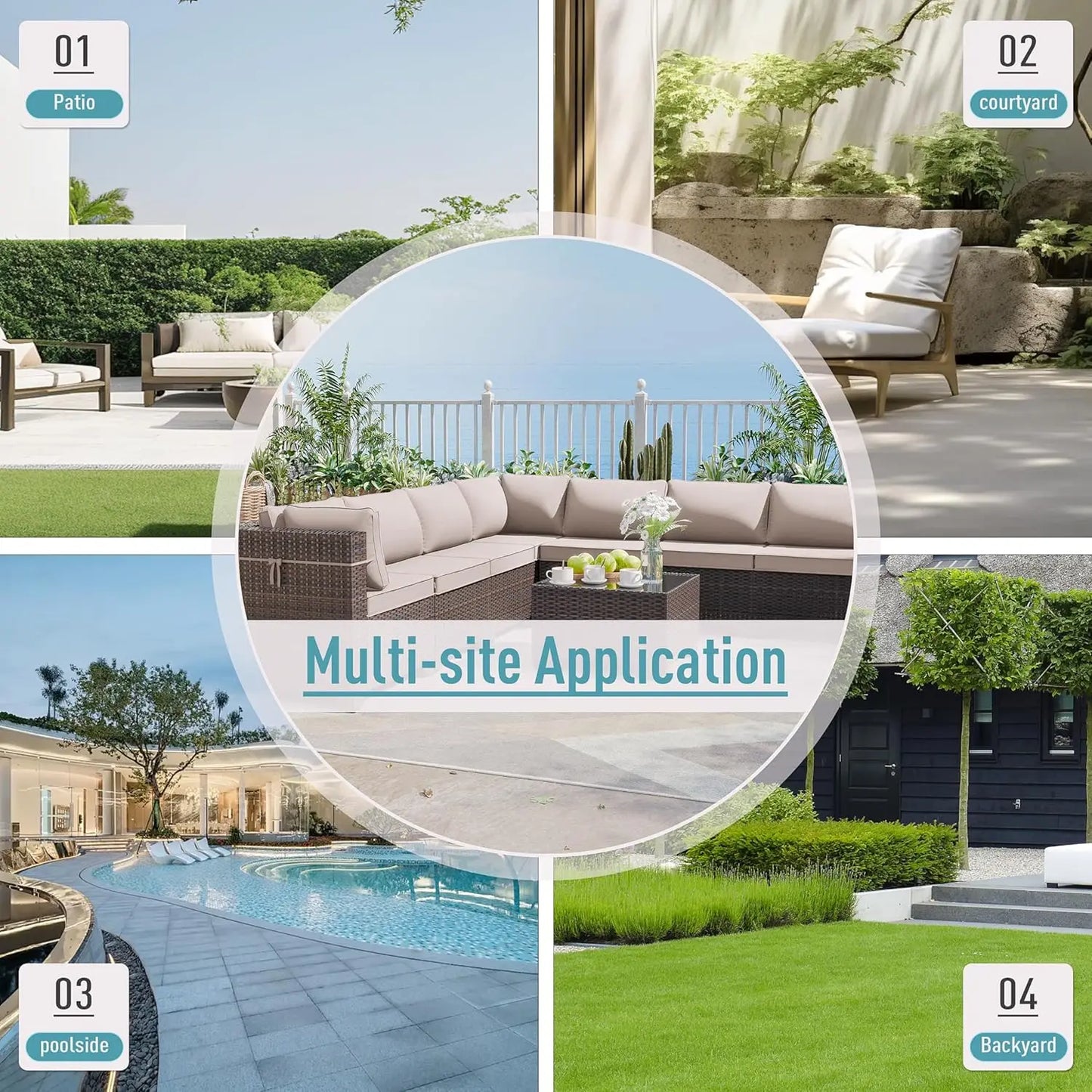 Patio Furniture Modularwith Swivel Chairs Outdoor Sectional Wicker Rattan w/Fire Pit Conversation Sofa Set for Backyard