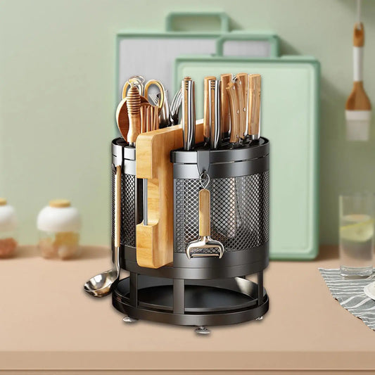 Kitchen Utensils Holder Rotating Kitchen Accessories Modern Countertop Freestanding Knife Holder Drying Rack Flatware Organizer