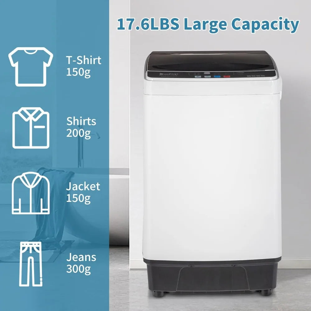 17.6lbs Full Automatic Washing Machine, 2 in 1 Portable Laundry Washer with Drain Pump, Compact Washer and Dryer Combo, House