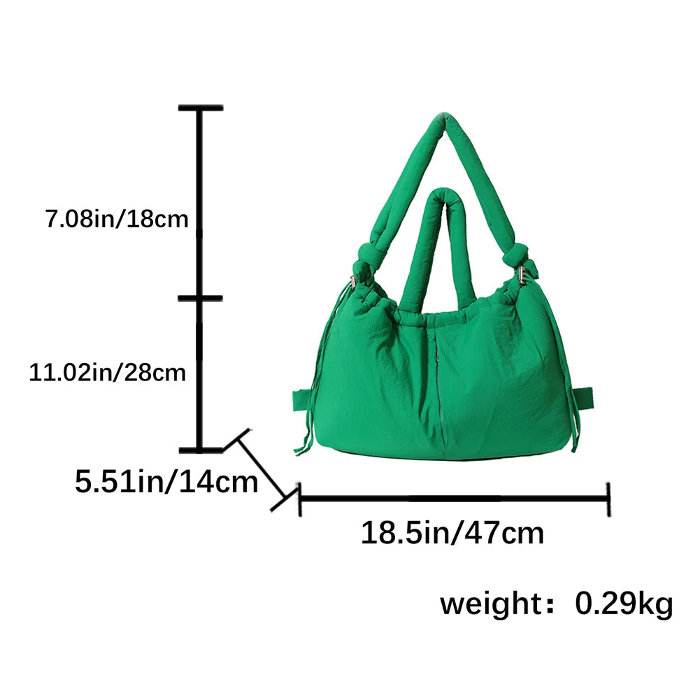 Puffer Tote Bag for Women Adjustable Strap Shoulder Bag Nylon Solid Crossbody Bag Large Puffy Purse for Shopping Travel