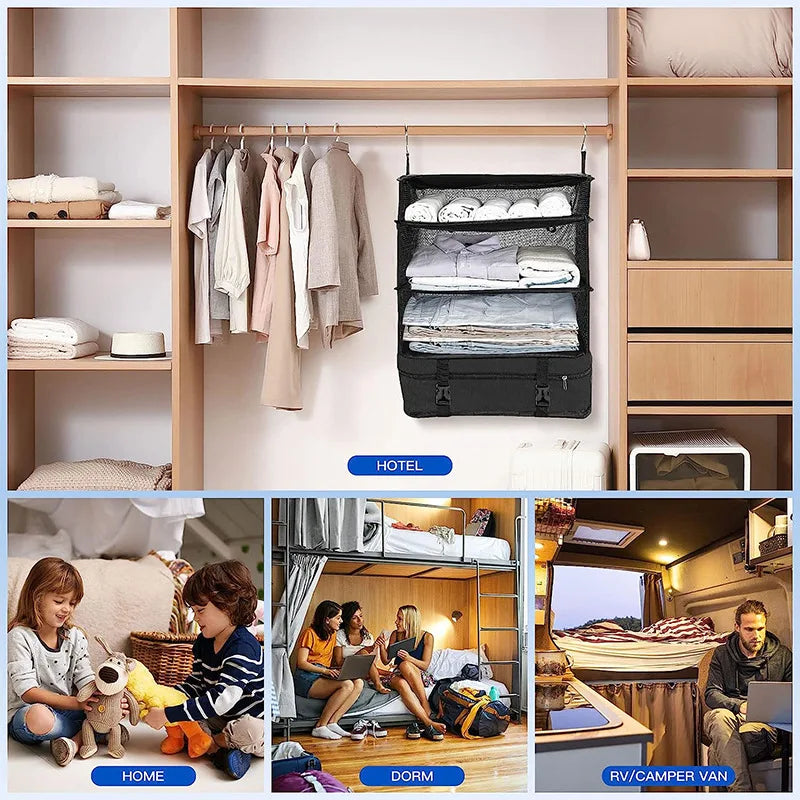 New Multi-functional Clothes Storage Organizer 3-layer Hanging Bag Travel Storage Bag Closet Clothing Luggage Organization