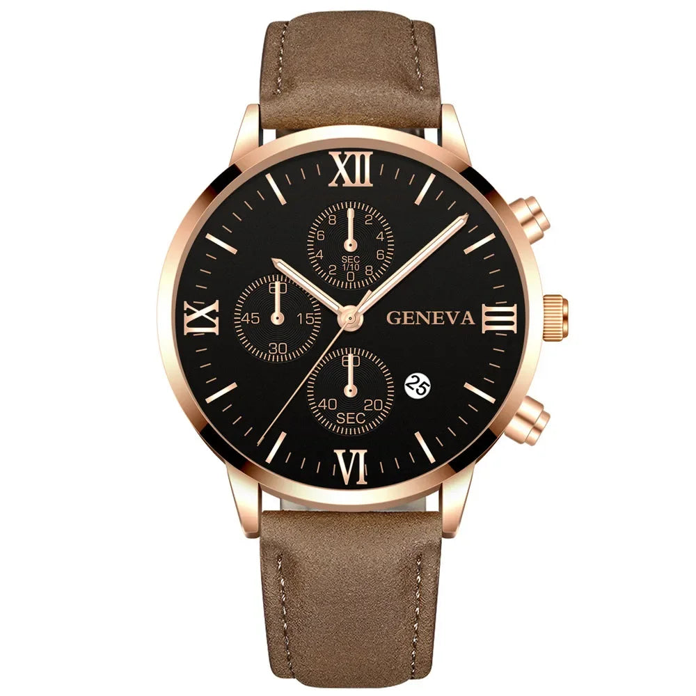 Fashion Geneva Men Date Alloy Case Synthetic Leather Analog Quartz Sport Watch Male Clock Top Brand Luxury Relogio Masculino
