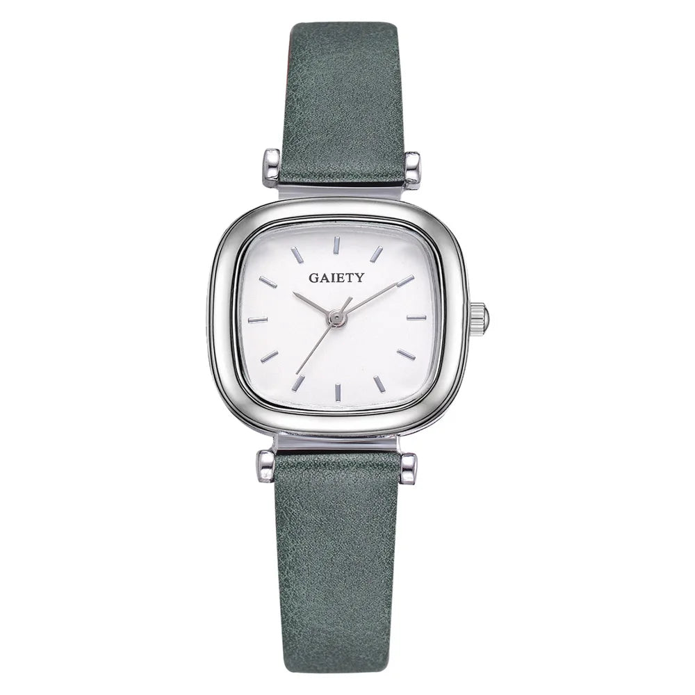 Elegant Square Watches For Woman New Casual Minimalist Green PU Bracelet Ladies Luxe Quartz Wristwatches Clock Montres Femmes