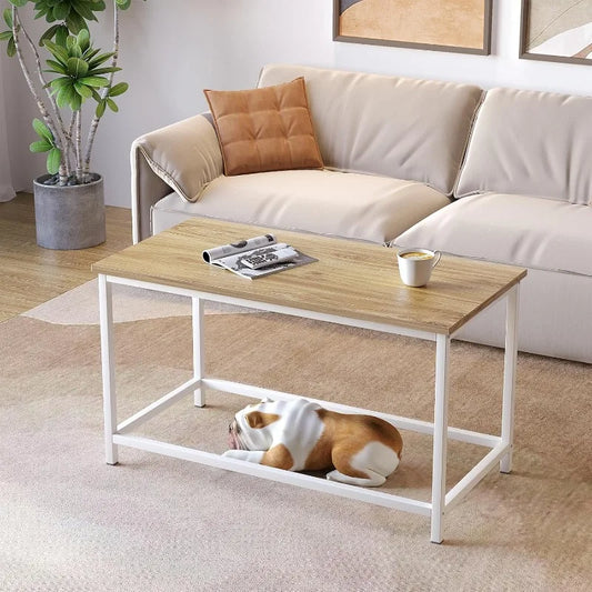 Small Rectangular Coffee  Table for Living Room Small Spaces, Easy Assembly, 31.5 x 15.7 x 17.7, Oak White