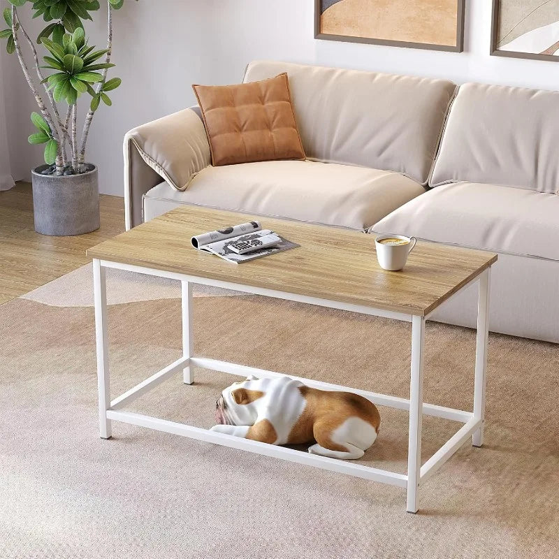Small Rectangular Coffee  Table for Living Room Small Spaces, Easy Assembly, 31.5 x 15.7 x 17.7, Oak White