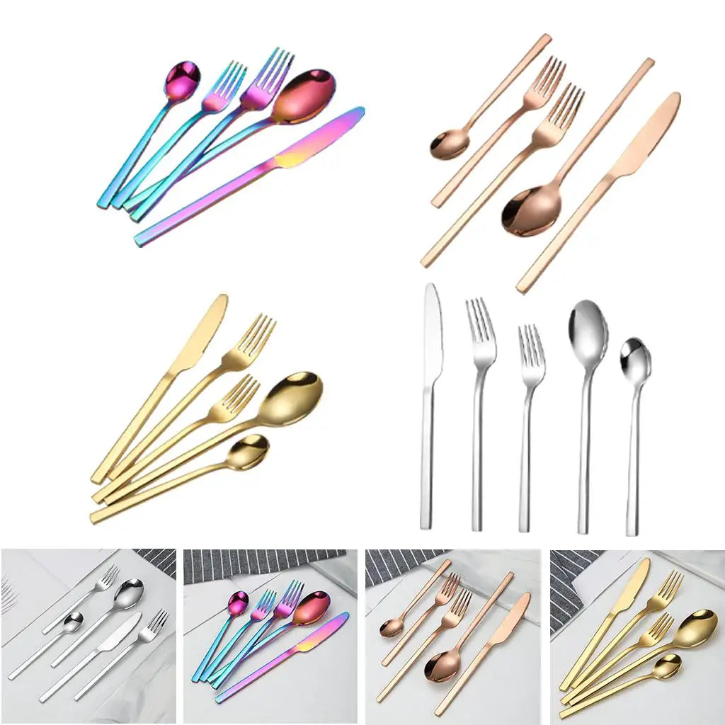 5 PCS Glossy Cutlery Set Dining Knife Spoon Fork Flatware Service for 1