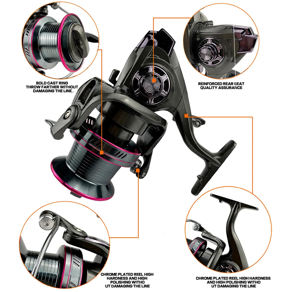 GHOTDA Long Shot Spinning Fishing Reel Max Drag Power 20 25 30 Kg for 9000 10000 12000 Series Super Strong Metal Deep Line Cup