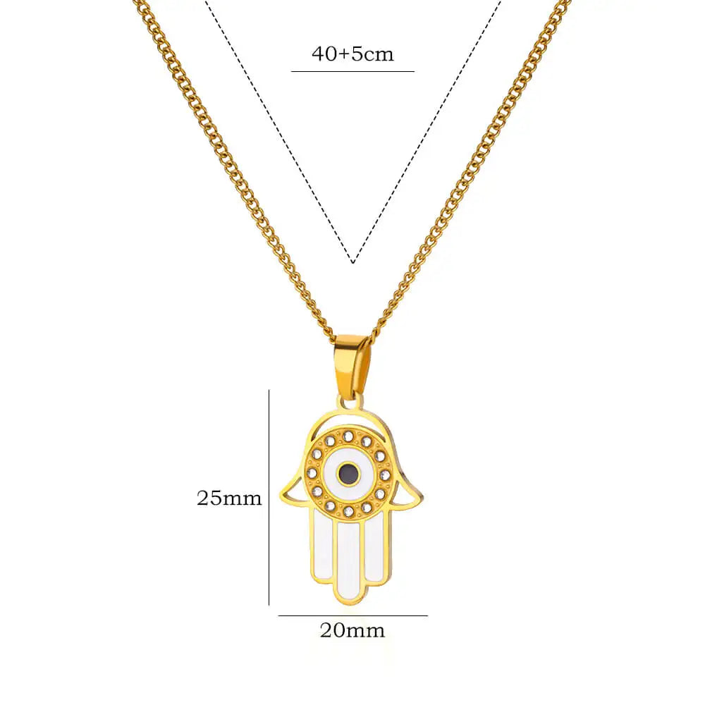 Gold Color Palm Fatima Pendant Necklace For Women Stainless Steel Lucky Turkish Evil Eye Choker Necklaces Aesthetics Jewelry