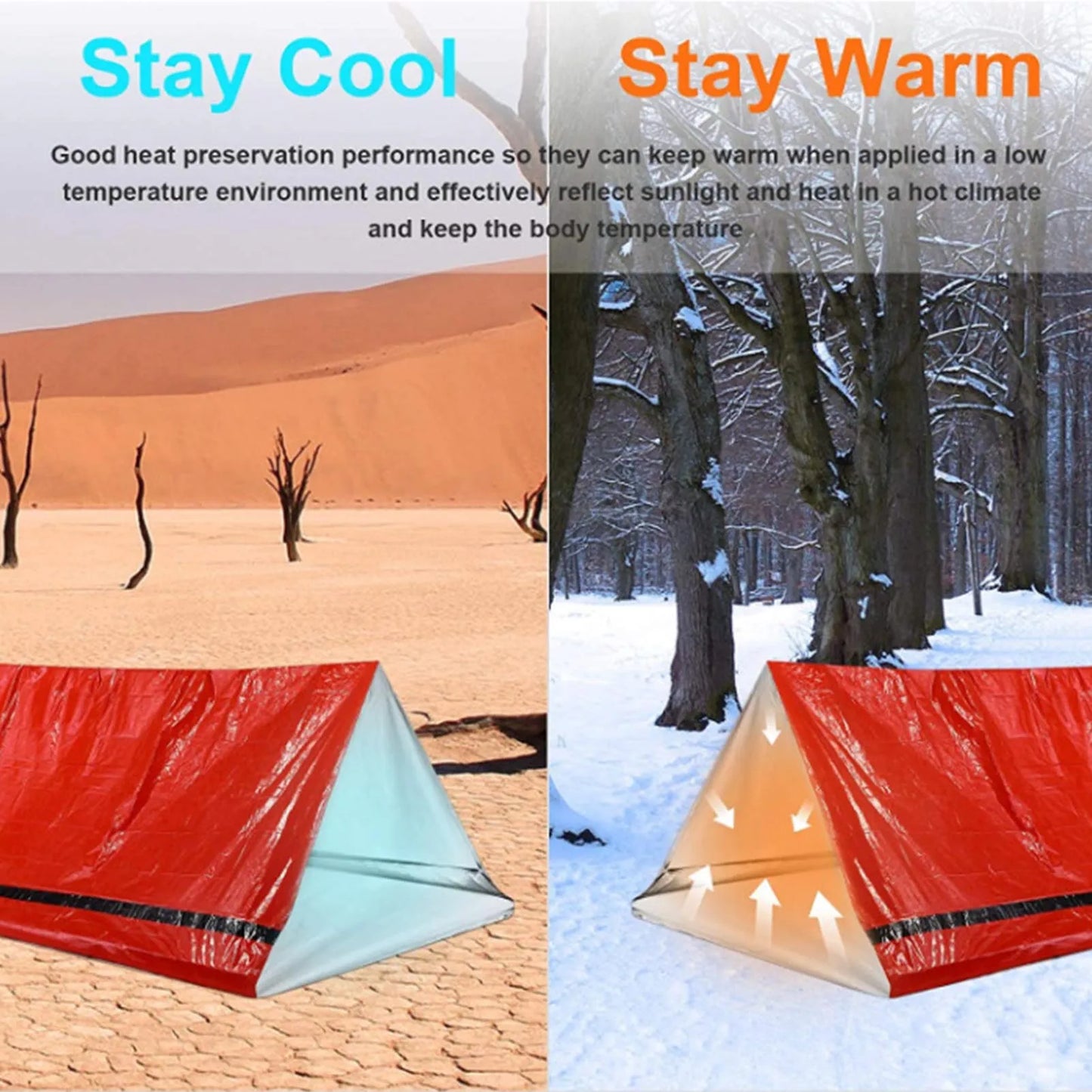 2Person Emergency Shelter Survival Tubular Tent With Pull Cord And Survival Whistle Emergency Cold-Proof SOS Sleeping Bag