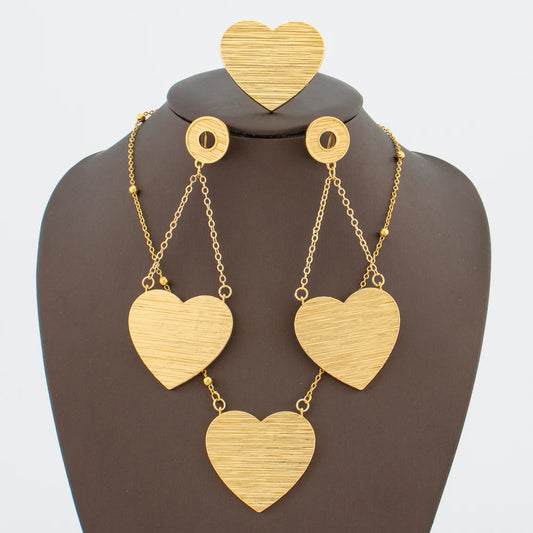 African Jewelry Set for Women Gold Plated Earrings and Pendant Necklace Wedding Party Jewellery Tassel Earrings and Necklace Set