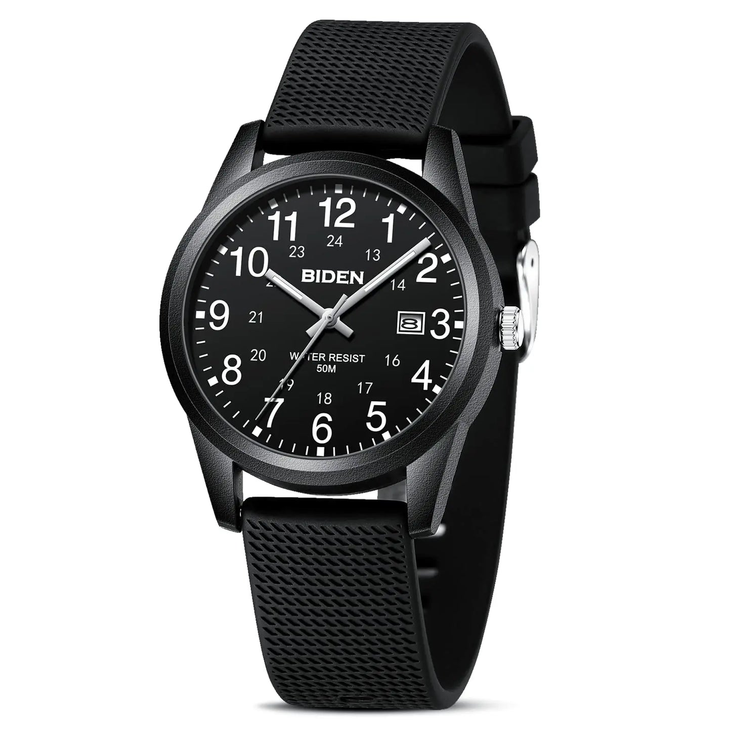 BIDEN Simple Casual Men's Quartz Watch Digital Edition Waterproof Calendar Luminous Silicone Strap Comes with Watch Box