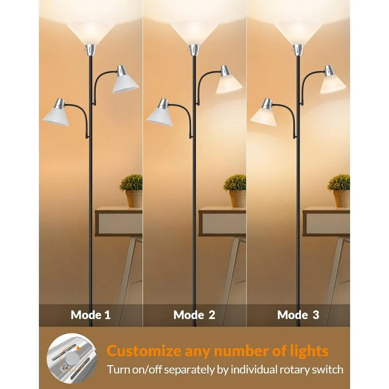 Floor Lamp, Standing Lamp with Replaceable 3000K Energy-Saving LED Bulbs,9W Lamp for Living Room with  Adjustable Reading Lights