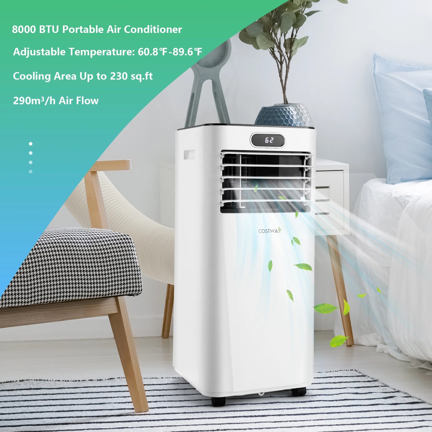 8000 BTU Portable Air Conditioner with Remote Control 3-in-1 Air Cooler w/ Drying