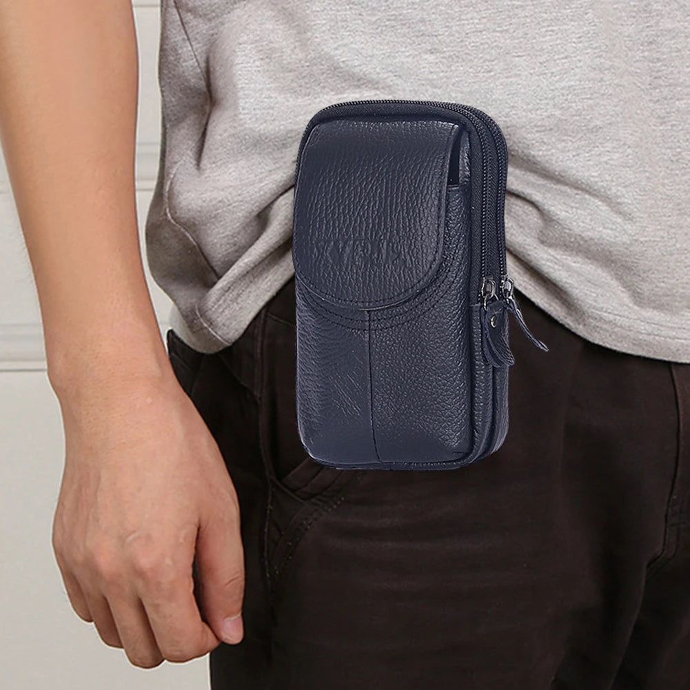 Men Leather Waist Bag Large Capacity Belt Bag Brown Shoulder Bags Crossbody Bags Multi-layer Buckle Mobile Phone Bag Bum Pouch