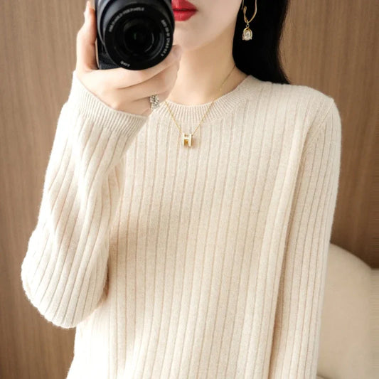 women Sweaters Autumn Winter Long Sleeve Pullovers O-neck Stripe Warm Pullover Korean Fashion Bottoming Shirts Loose Jumper