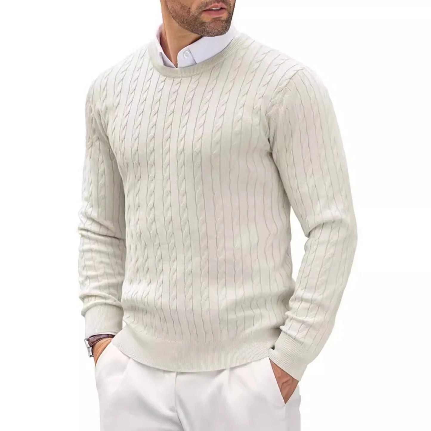 2024 Autumn Winter New Oversized Business Cable Knit Sweaters Men Office Long Sleeve Knitted Casual Warm Vintage Pullover Tops