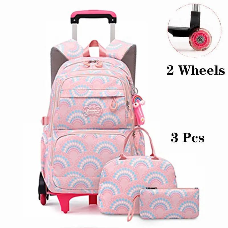 Rolling School Bags for Girls Backpack Children Waterproof School Backpacks with Wheels Middle School Trolley Luggage Back Pack