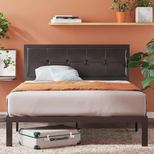 Cherie Faux Leather Classic Platform Bed Frame with Steel Support Slats,