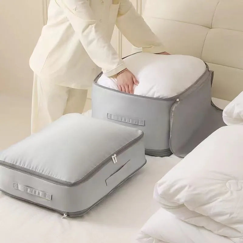 Heavy-Duty Self-Compressing Storage Bag - Portable Organizer for Clothes, Blankets & Quilts, Ideal for Closet Organization