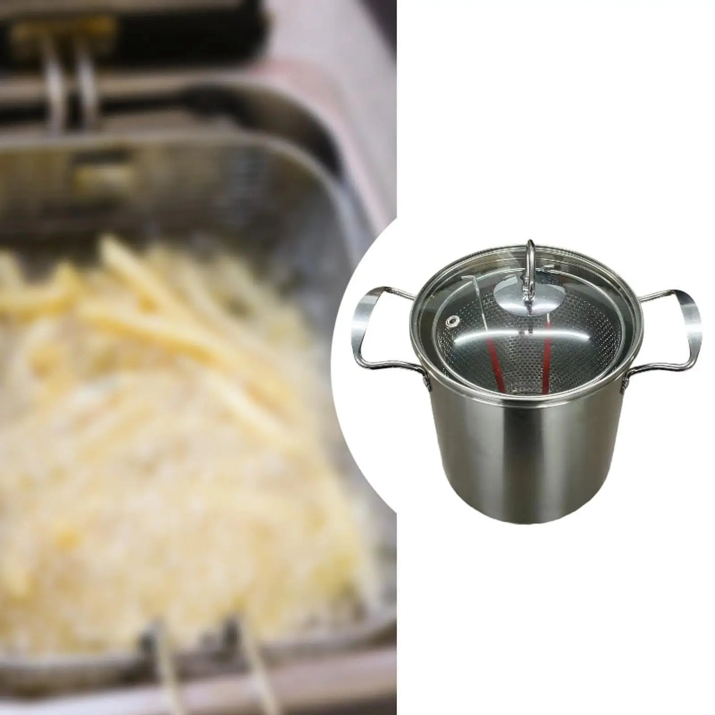 Deep Fry Pot with Handle with Strainer Basket and Lid Kitchen Frying Pot for Chicken French Fries Dining Room Kitchen Party