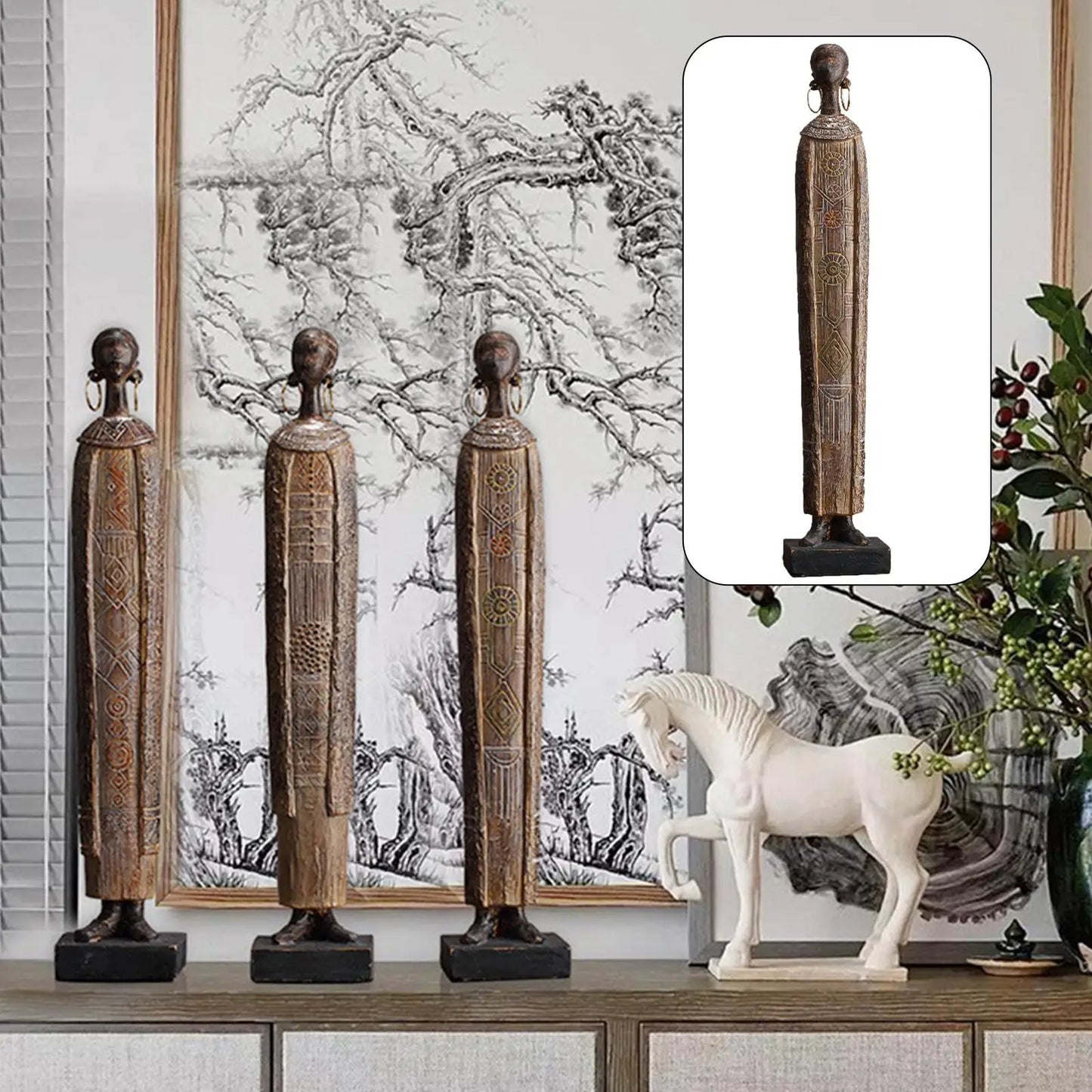 Ethnic Style African Statue Sculpture Resin Figurines Tribal Lady Collectible Desktop Dolls Ornament for Cabinet Bedroom Decor