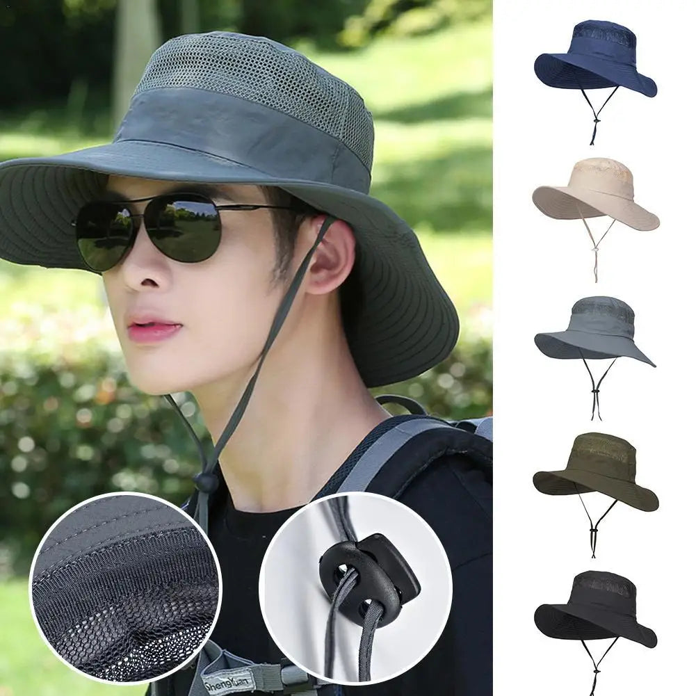 Summer Cool Mountaineering Cap Mesh Breathable Men Sun Hat Large Brim Outdoor Visors Fashion Male Fisherman Hats