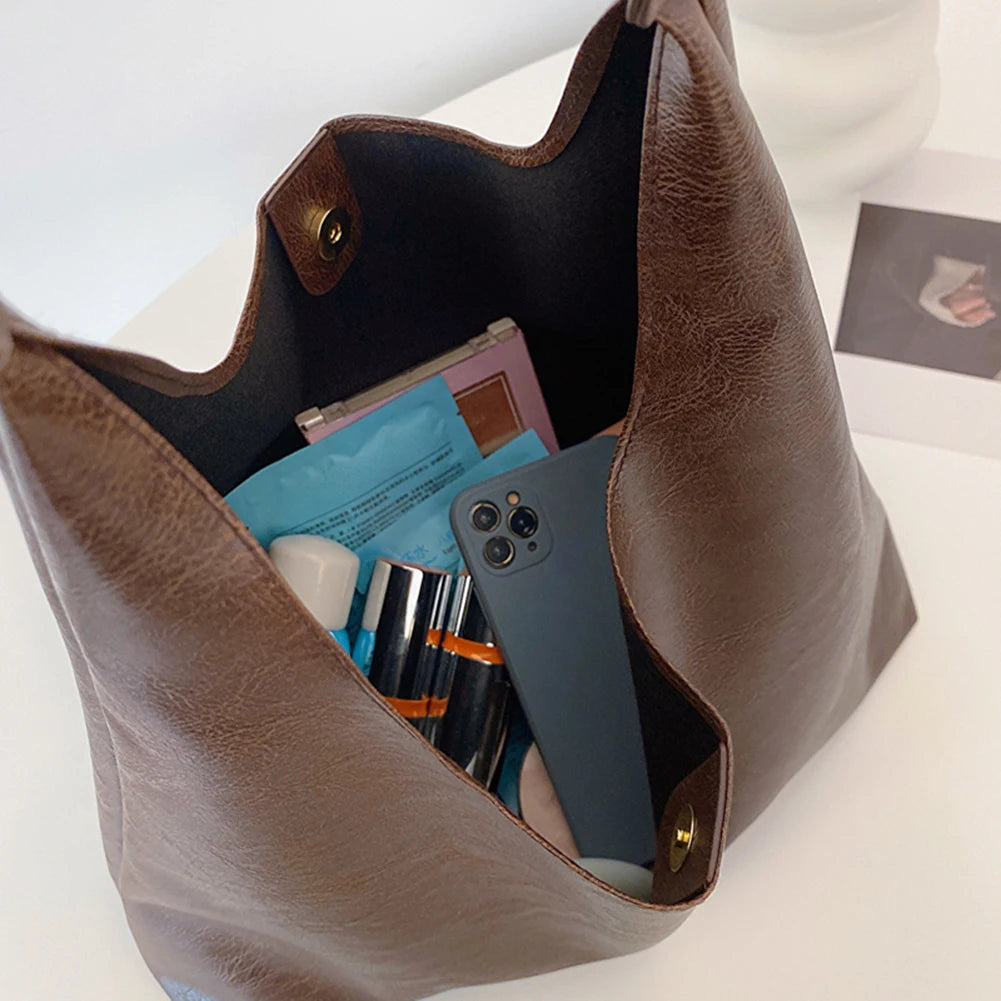 PU Soft Leather Tote Bag Large Capacity Women Big Shoulder Bag Female Simple Underarm Bag Hasp Closure Casual Commuting Bag