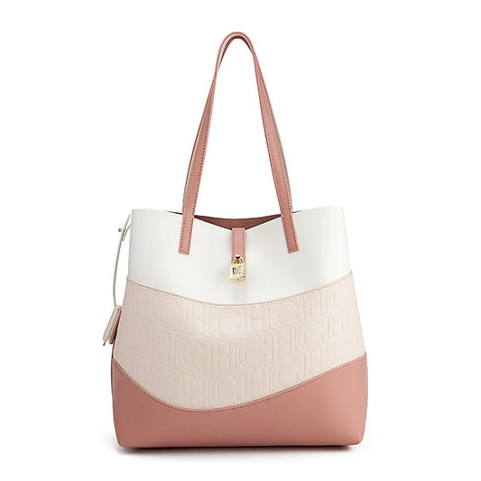 CH Versatile Trend Tote Bag Leather Solid Color Splicing Large Capacity Crossbody Bag Simple Fresh Style Commuting Shoulder Bag
