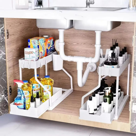 Kitchen Storage Rack Under Sink Organizer L-Shape Sliding Storage Shelf Cabinet Drawer Organizers Bathroom Kitchen Accessories