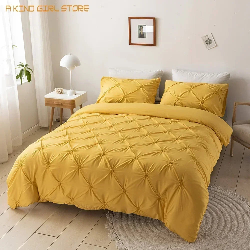 High Quality 3D Pinch Pleated Duvet Cover Set 220x240 Solid Color Single Double Twin Bedding Set Duvet cover