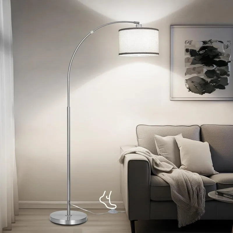 Arc Floor Lamp for Living Room with Adjustable Drum Lampshade, Modern Tall Standing Lamp with Foot Switch