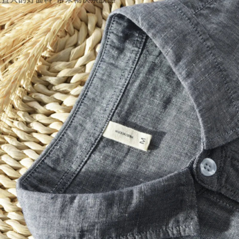 Mens Cotton Linen Shirt Breathable Casual Solid Colors Loose Turn-down Collar Long Sleeve Button Down Blouse Tops Shirts For Man