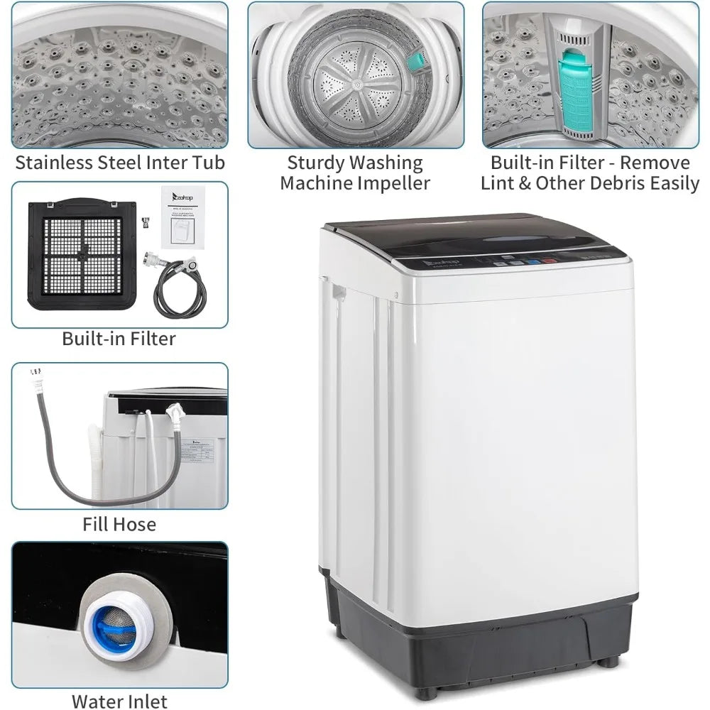 17.6lbs Full Automatic Washing Machine, 2 in 1 Portable Laundry Washer with Drain Pump, Compact Washer and Dryer Combo, House