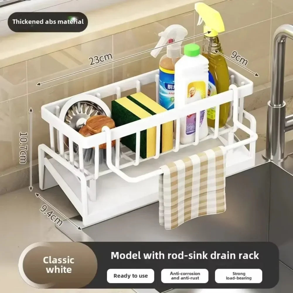 Kitchen Sink Drain Rack Organizer ABS Plastic Self-draining Sink Shelf Soap Sponge Holder Dishcloth Towel Rack Filter Basket