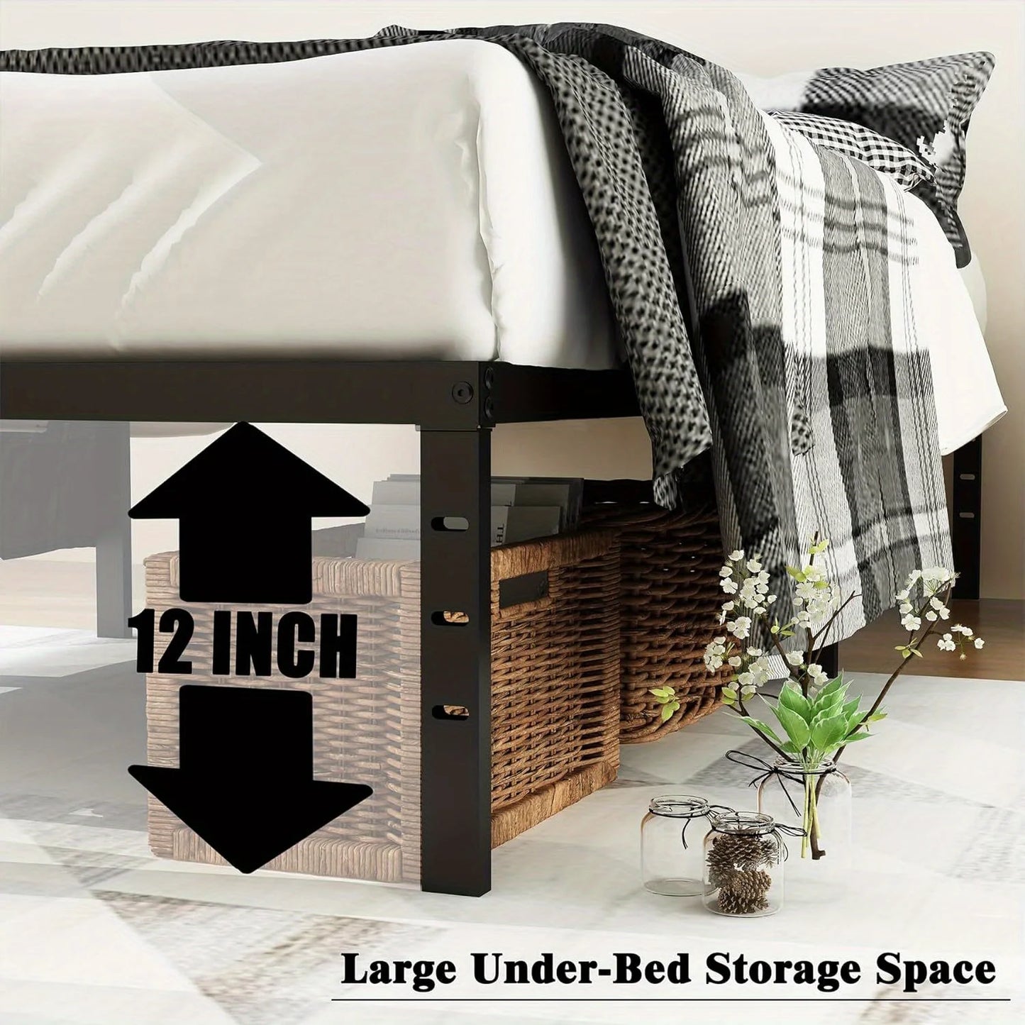 Twin Bed Frames Metal Platform Full Queen King Bed Frame 14/18 Inch Heavy Duty Metal Slat Support Underbed Storage No Box Spring