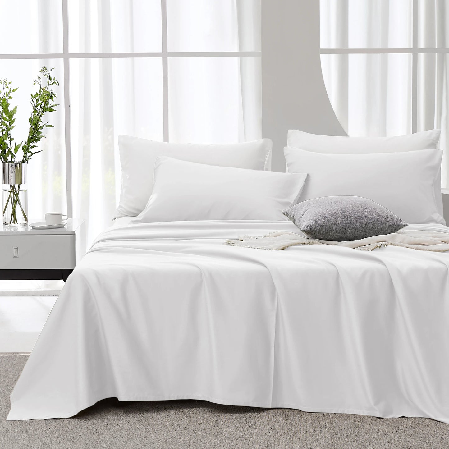 JELLYMONI Lyocell Cotton Sheet Set - 4 Pieces Ultra Soft Bed Sheets, Breathable and Moisture-Wicking Eucalyptus Bedding Set with