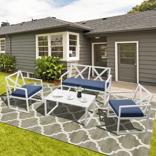 4PCS Patio Conversation Furniture Set Armrest Cushioned Loveseat Sofas Garden
