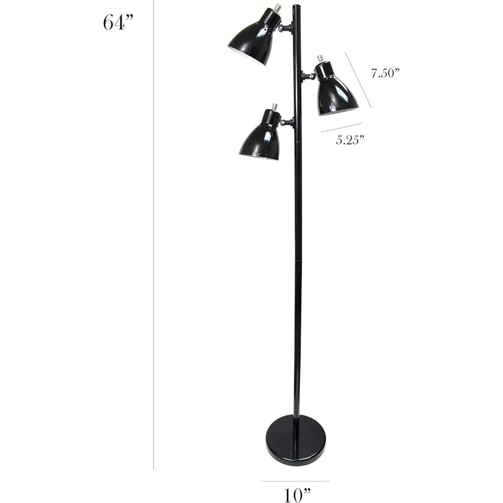 Simple Designs LF2007-BLK Metal 3 Light Tree Floor Lamp