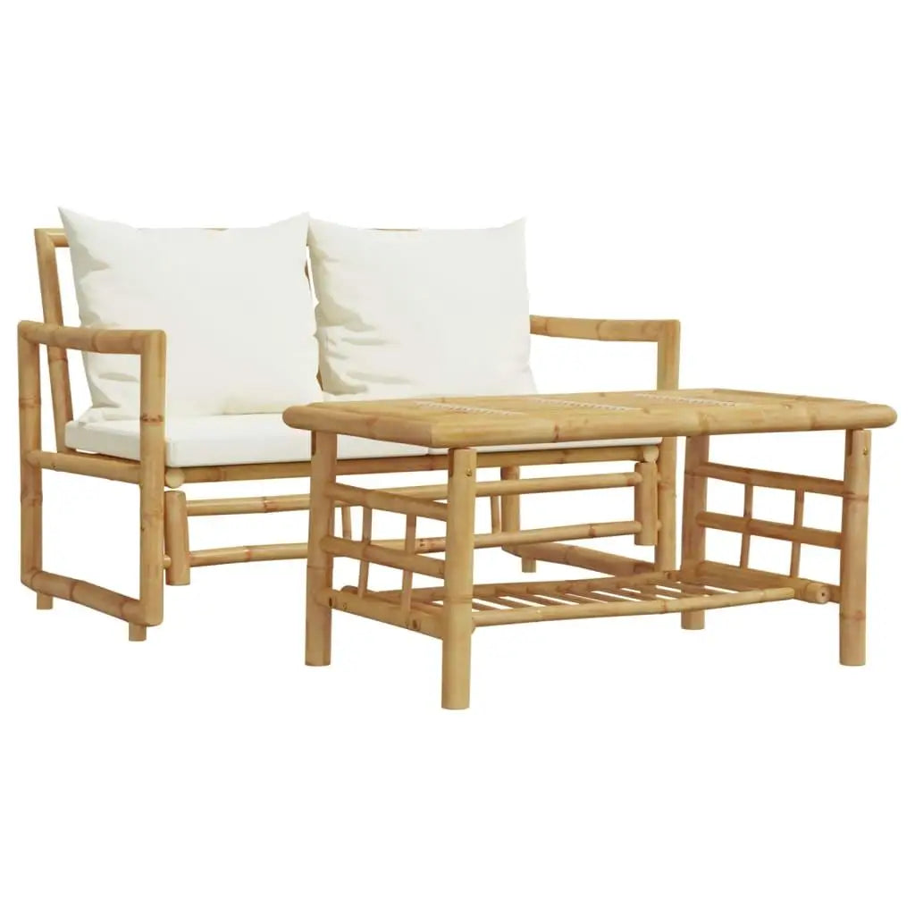 Stylish 2-Piece Bamboo Patio Sofa Set with Cushions - Outdoor Furniture