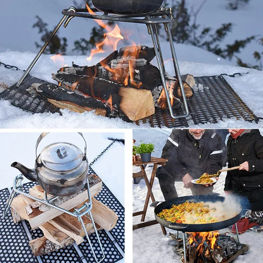 Outdoor Portable Foldable Grill Camping and Picnicking Mini Hanging Pot Holder Camping Campfire Stand Tripod Camping Supplies