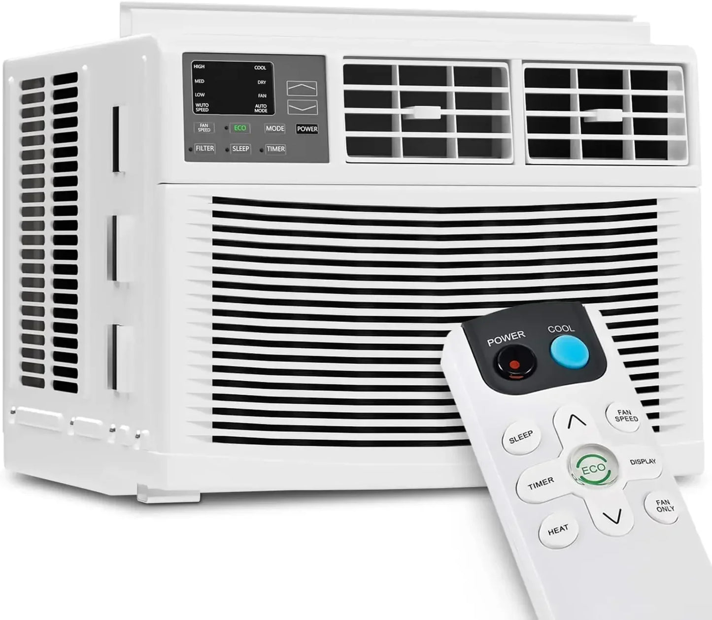 8000 BTU Window Air Conditioner with Remote, 6 Modes-Cool, Dry, Auto-Restart, Fan, Sleep, Ideal for Rooms Up To 350 Sq. Ft.