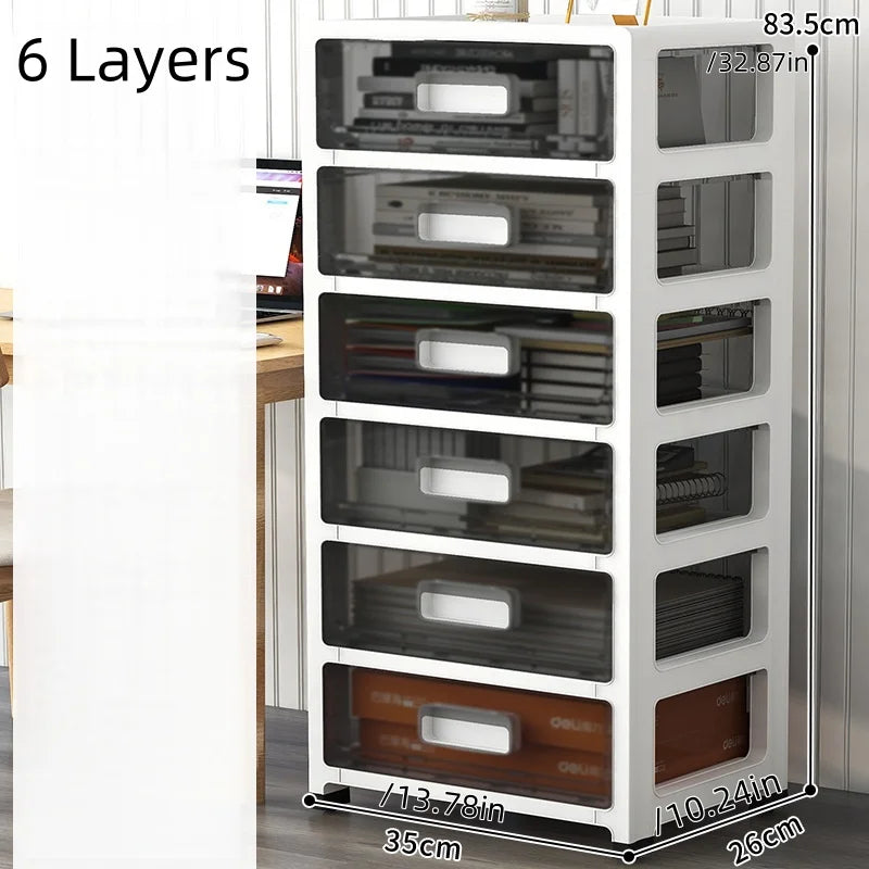 3-6 Tier Storage Cabinet,Large Capacity & Space-Saving Organizer,Transparent Black for Living Room/Bedroom/Study