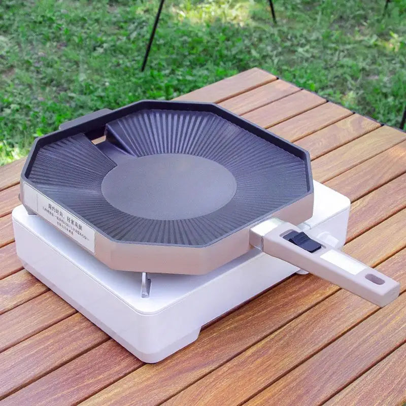 Camping Stove Grill Pan Stove Tops BBQ Griddle Grilling Cookware With Oil Drain Hole Design Includes Storage Bag For Camping