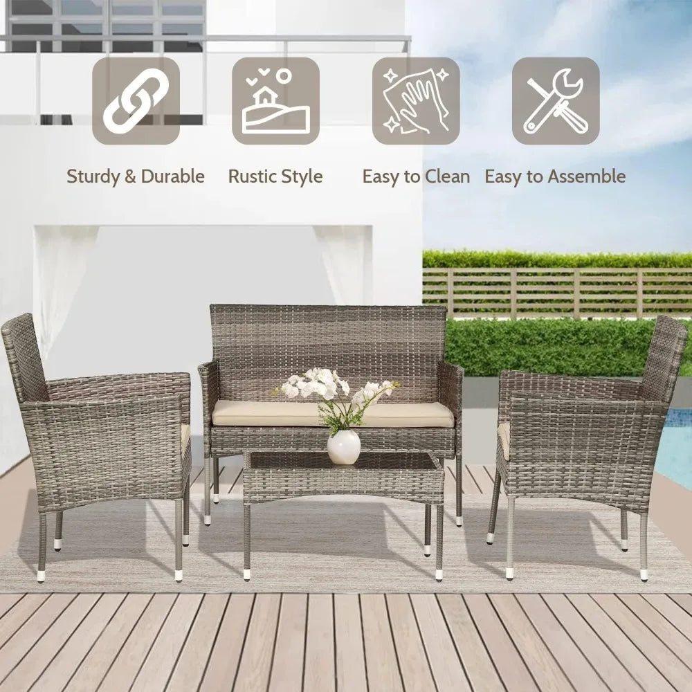 Patio Furniture Set Outdoor Furniture Sets Gray Wicker/Khaki Cushions Living Room Chairs Outdoor Garden Lounge Rattan Dining