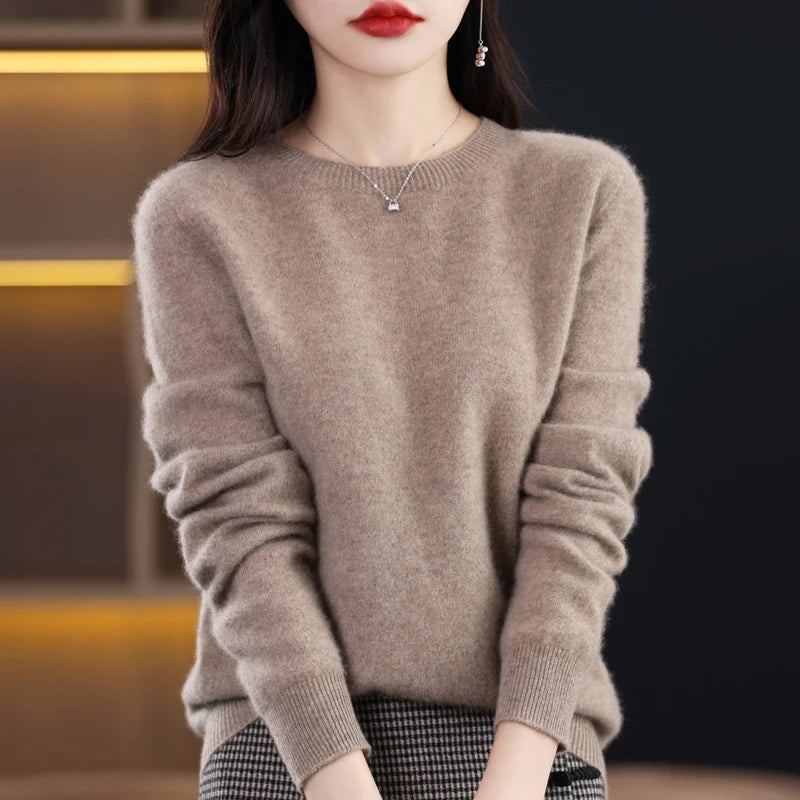 New Cashmere Basic Top Long Sleeve Women O-Neck Knitted Sweater 100% Pure Merino Wool Pullover Clothing Knitwear traf