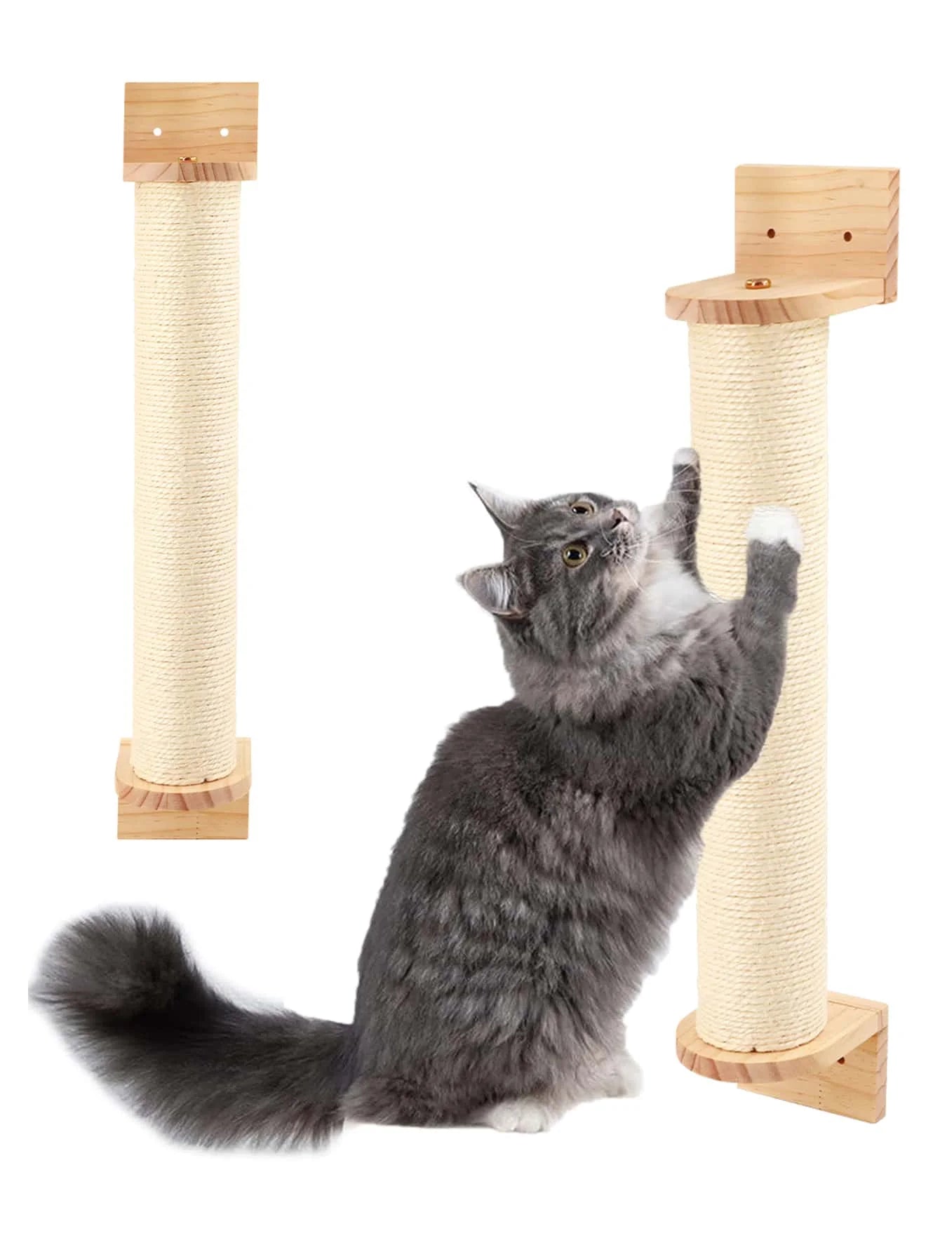 Cat Scratching Post Wall Furniture Wood Wall Mounted Kitten Scratcher Tree for Large Cats Thicker Columns for Multi-Functions