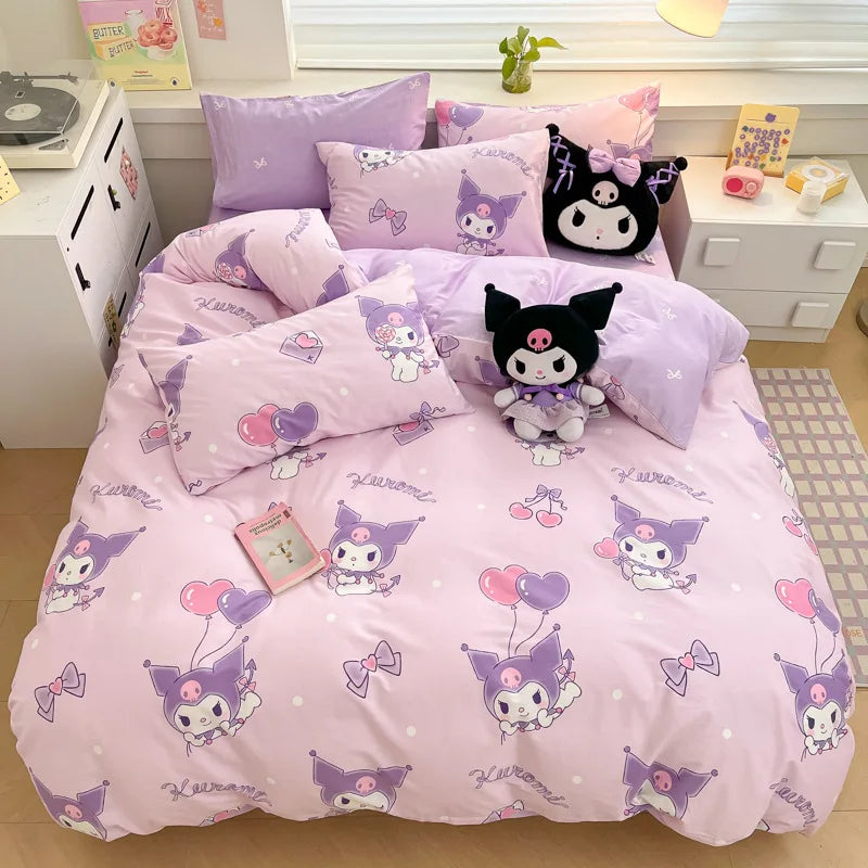 Kuromi Melody Cartoon Duvet Cover Hello Kitty Cinnamoroll Kids Bedding Set Student Dormitory Cute Duvet Cover Bedroom Decor