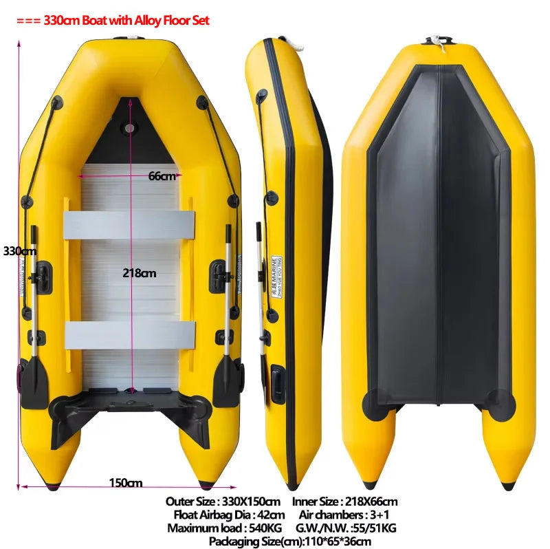 New 0.9mm Thickening Assault Boat with 3 Air Chamber Set 1-6 People Fishing Boat 360° Paddle Seat & Impact Resistant Wear Strips