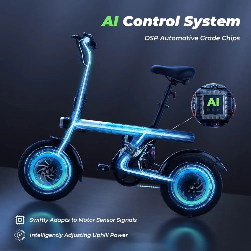 Electric Bike 500W Motor, 20 Mph Folding Ebike, 14" Adults Electric Bicycles with Uphill, 280.8Wh Battery, 25 Miles PAS Range