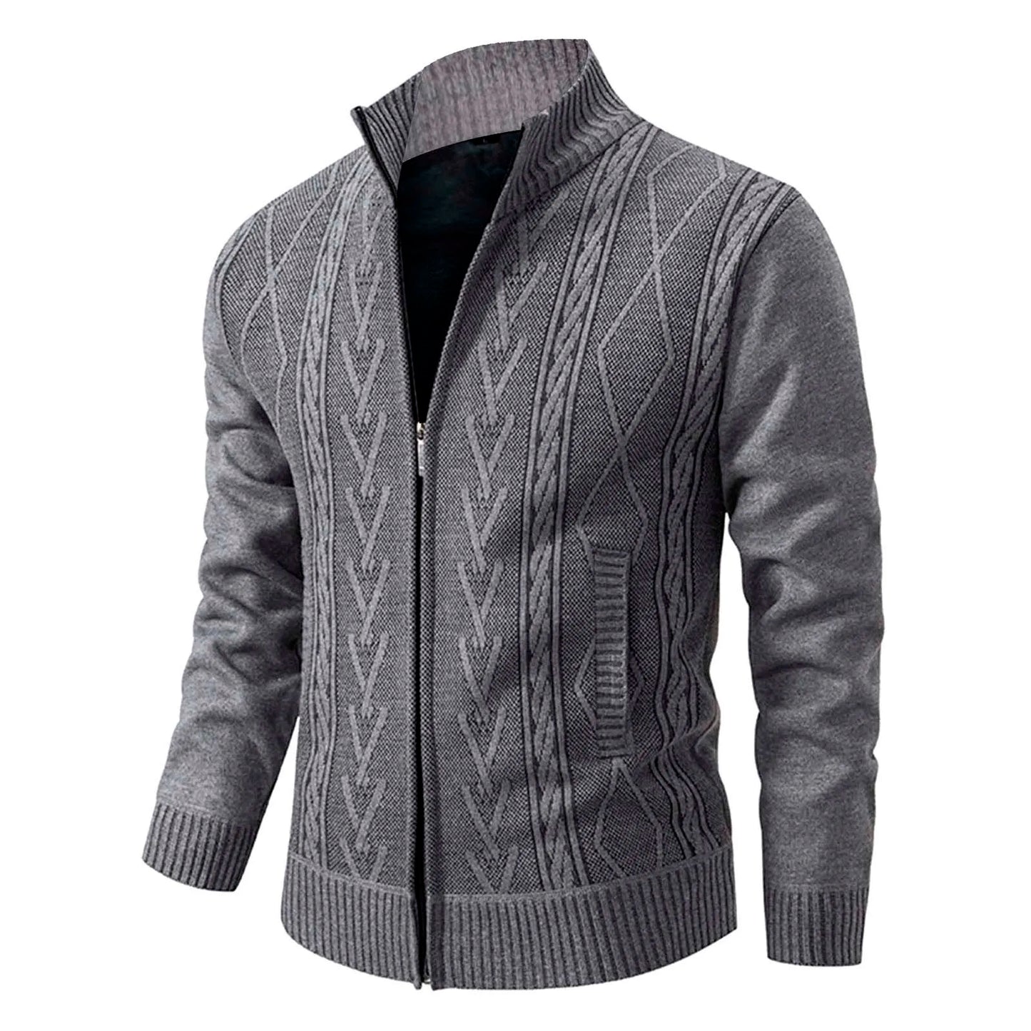 Printing Mens' Sweater Stand Collar Long-Sleeve Sweater Fall Winter Slim Fit Cardigan For Man Pocket Zipper Casual Coats